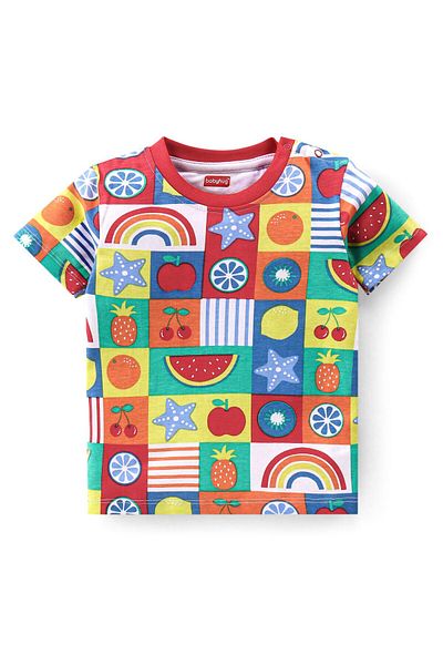 Babyhug Cotton Knit Half Sleeves T-Shirt & Shorts/Co-ord Set Fruity Print - Multicolour