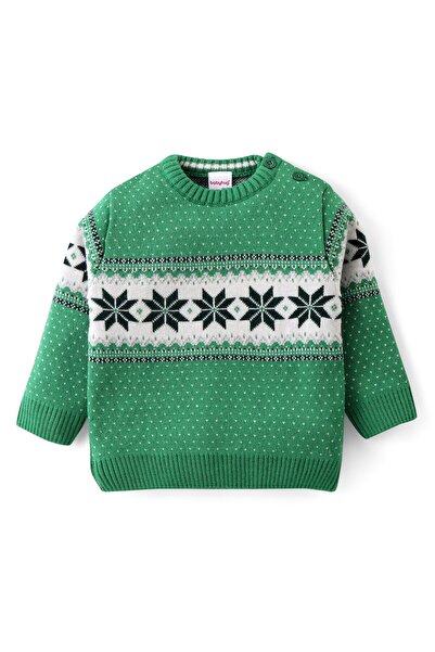 Babyhug Knit Full Sleeves Sweater & Pants Set with Intarsia Design -Light Green