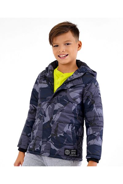 Primo Gino Full Sleeves Hooded Jacket Camo Print - Grey