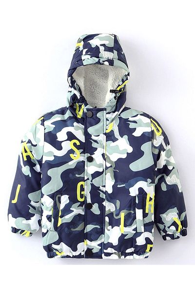 Babyhug Full Sleeves Hoodie With Camouflage Print - White & Blue
