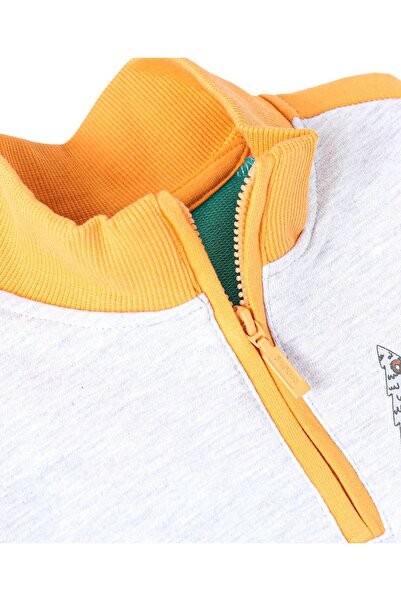 Babyhug Cotton Knit Full Sleeves High Neck Sweatshirt Cut & Sew Design &Utility Pocket-White Melange