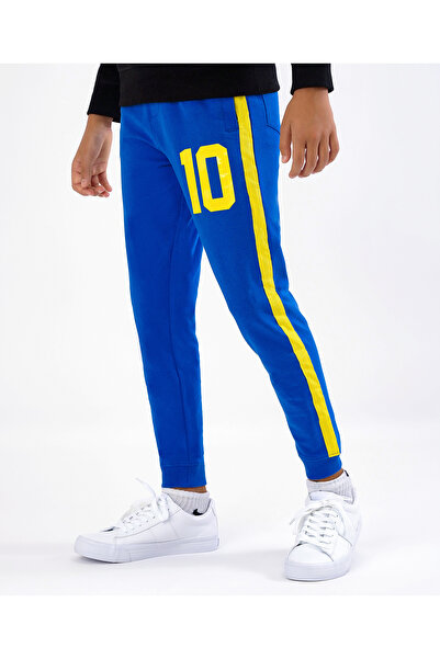 Primo Gino بنطال رياضي طويل من القطن الخالص 100%، مطبوع أرقام عالية الدقة - أزرق