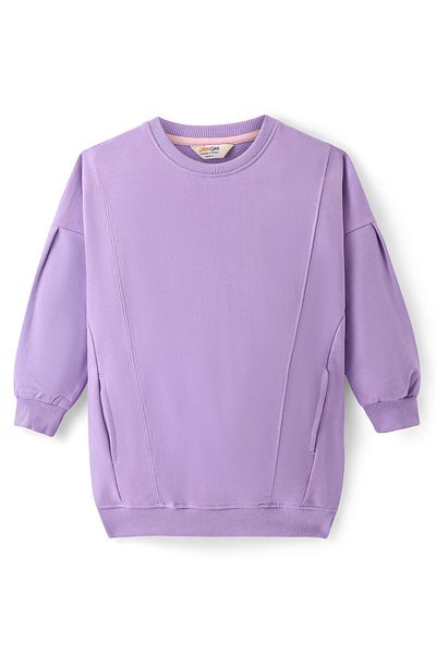 Primo Gino - Girls Cotton Full Sleeves Solid Sweatshirt With Printed Leggings Set - Lavender