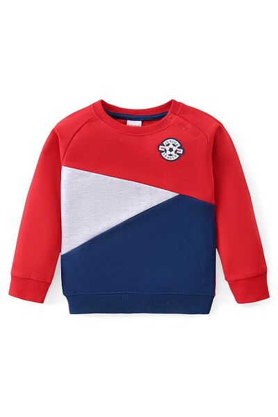 Babyhug Cotton Knit Full Sleeves Color Block T-Shirt & Lounge Pants Set- Red Navy & White