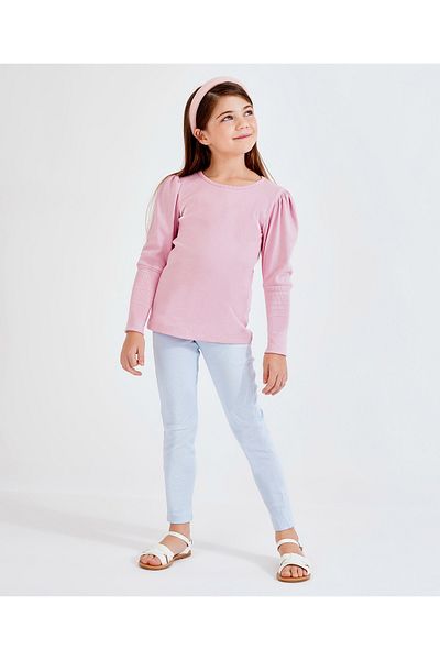 Primo Gino Full Sleeves T-shirt Puff & Fitted Pattern Ankle Length Leggings - Pink Blue