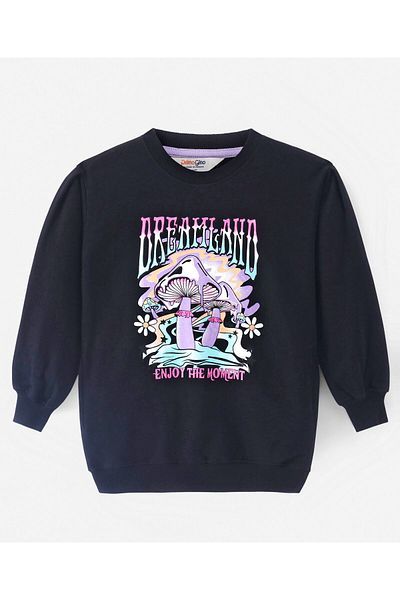 Primo Gino 100%Cotton Knit Full Sleeves Sweatshirt & Leggings Set with Mushroom Print-Black & Purple