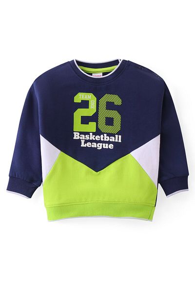 Babyhug Cotton Knit Full Sleeves T-Shirt & Pants/Co-ord Set With Color Block Print - Blue & Green