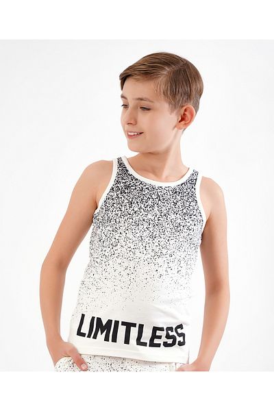 Primo Gino 100% Cotton Sleeveless T-Shirt and Shorts/Co-ord Set with Gradient Print - White & Black