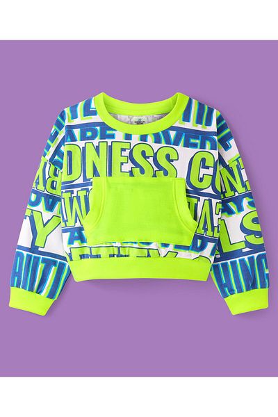 Ollington St. Ollington St. 100% Cotton Knit Full Sleeves Sweatshirt & Loose Fit Joggers Set Text  - Green & Blue