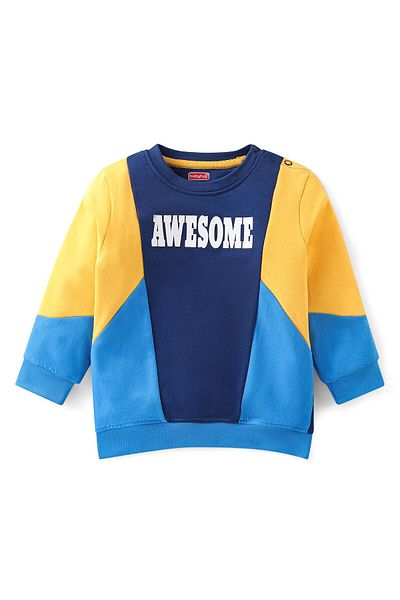 Babyhug 100% Cotton Knit to Knit Full Sleeves Text Printed T-shirt and Joggers Pant-Blue