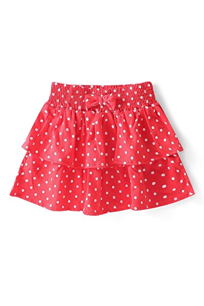 Babyhug Half Sleeves Strawberry Patch Top & Polka Dotted Layered Skirt - Navy Blue & Red