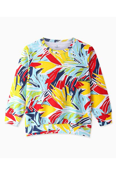 Ollington St. Ollington St.-100% Cotton Knit Full Sleeves Sweatshirt & Joggers Set With Tropical Print-Multicolor