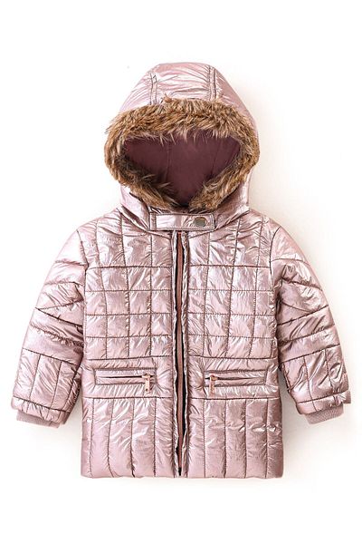Bonfino Full Sleeves Padded Jacket with Hood Solid Colour Pattern - Pink