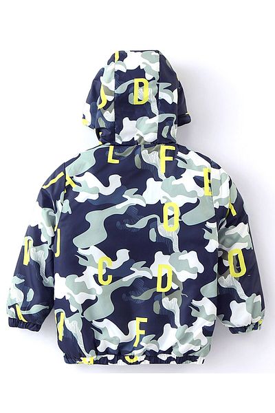 Babyhug Full Sleeves Hoodie With Camouflage Print - White & Blue