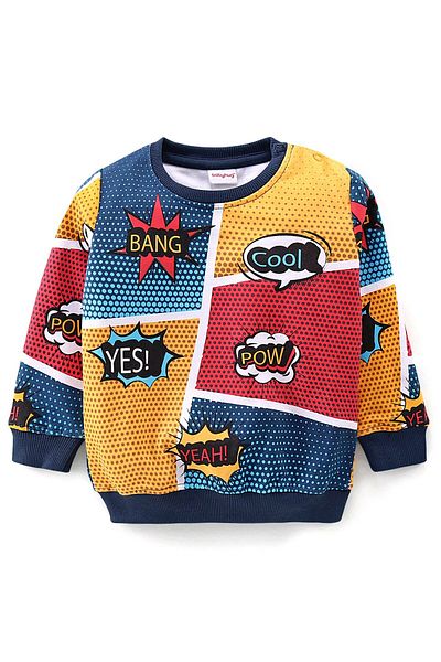 Babyhug 100% Cotton Terry Knit Full Sleeves T-Shirt & Lounge Pant/Co-ord Set Text Print - Multicolor