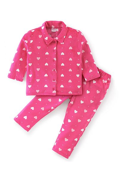 Babyhug Full Sleeves Winter Wear/Co-ord Set With Heart Print - Pink