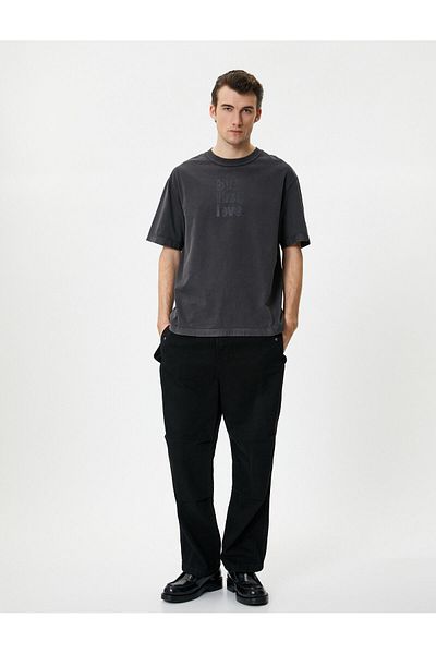 Koton Oversize T-Shirt Washable Slogan Printed Crew Neck Short Sleeve