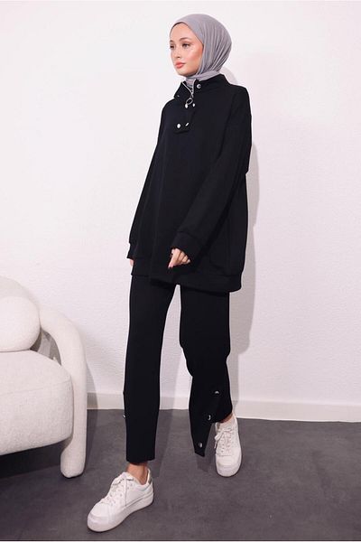 TRENDTESETTÜR Γυναικείο Σετ με Μαύρο Πλεκτό Παντελόνι - T 9064