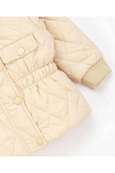 Bonfino Solid Full Sleeves Hooded Puffer Jacket - Beige