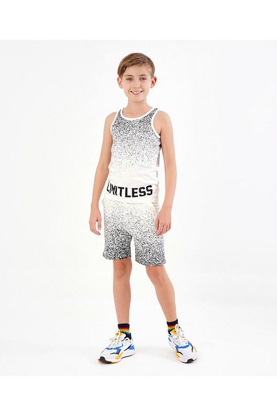 Primo Gino 100% Cotton Sleeveless T-Shirt and Shorts/Co-ord Set with Gradient Print - White & Black