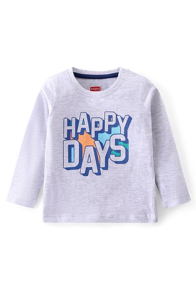 Babyhug Single Jersey Knit Full Sleeves T-Shirt & Lounge Pants Set With Text Print - Grey Blue