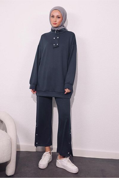 TRENDTESETTÜR Women's Gray Knitted Trousers Set - t 9064