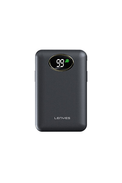 Lenyes PW222D Dijital Göstergeli Type-C ve Lightning Kablolu Magsafe Powerbank 18W 20.000mAh Siyah