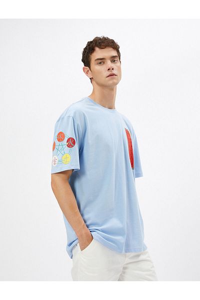 Koton Back Printed T-Shirt Far East Theme Crew Neck Cotton