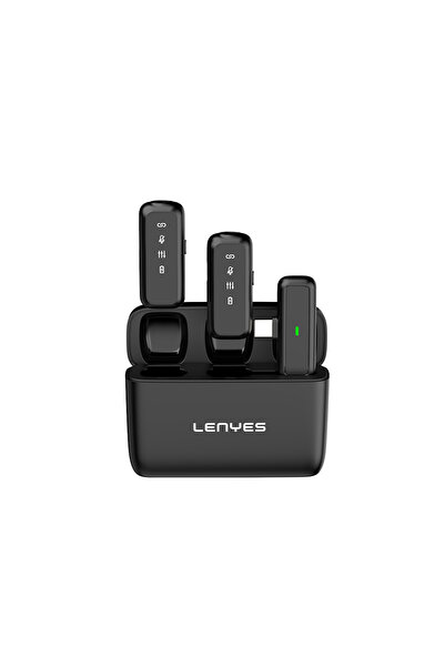 Lenyes LM201 Type-C Şarj Portlu Kablosuz Yaka Mikrofonu Siyah