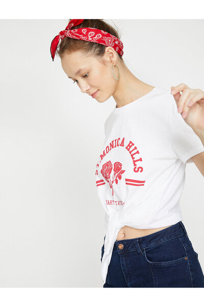 Koton Γυναικείο μπλουζάκι με κοντό μανίκι λευκό Crew 9YAL18982IK