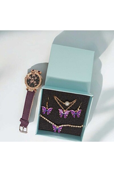 Butik Kelebek Detaylı Saat & takı seti