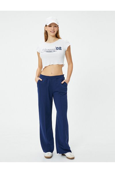 Koton New York Crop T-Shirt με κοντό μανίκι Crew Neck Slim Fit