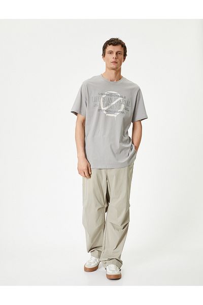 Koton Crew Neck Slogan Printed Cotton T-Shirt