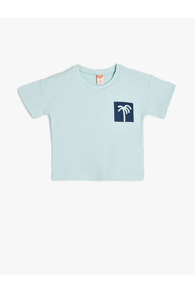 Koton T-Shirt Short Sleeve Palm Printed Crew Neck Textured Cotton