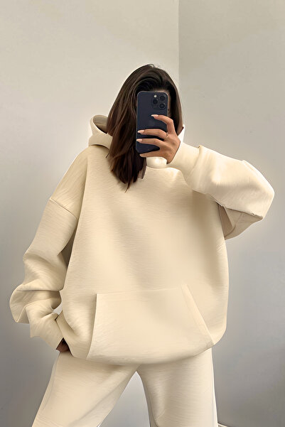 CMZ COLLECTİON Γυναικείο σετ φόρμας με φαρδιά, μαλακή βαμβακερή κουκούλα