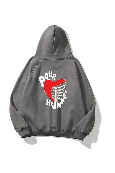 The Champ Clothing Φούτερ με κουκούλα Fleece Heart Skeleton Printed Smoked Unisex Hoodie φούτερ