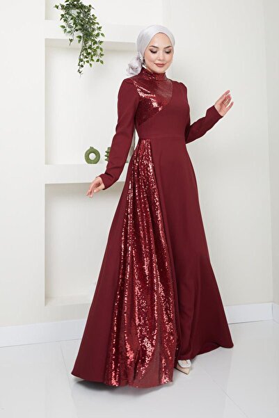 Ayşe Melek Kadın Giyim Abiye Moda Pullu Krep Uzun Tesettür Ebiye Elbise 2719