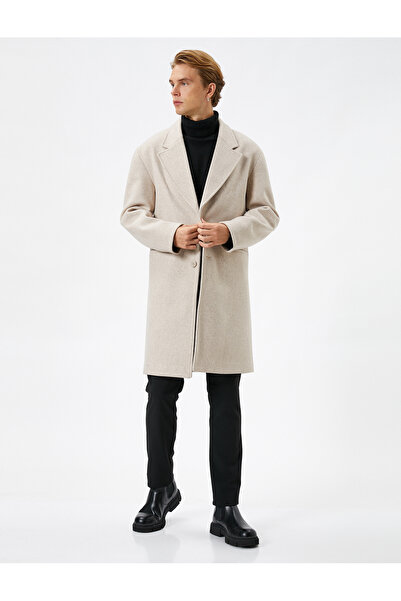 Koton Long Coat Button Detailed Wide Collar Pocket