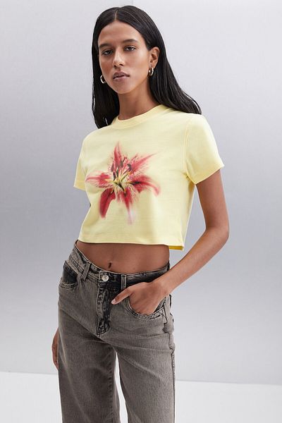 GRIMELANGE IGNACIO Damen – Gelbes Crop-T-Shirt aus 100 % Baumwolle