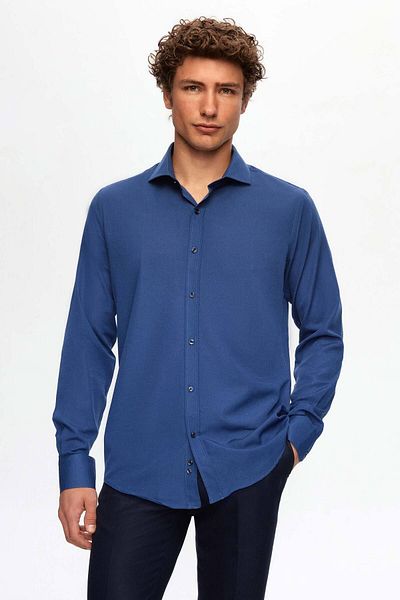 D'S Damat Italský límec Slim Fit v námořnické modré - Slim Fit Kravata s dlouhým rukávem se snadno žehlí