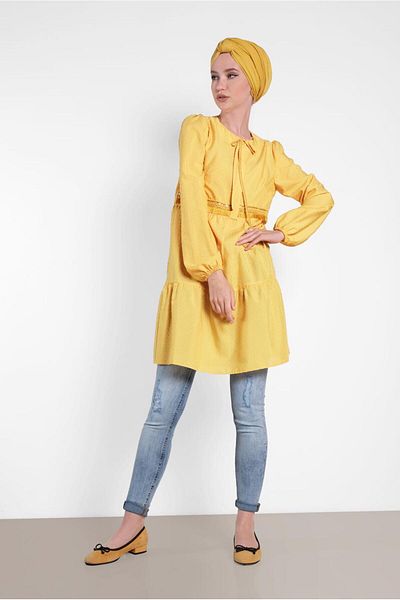 TRENDTESETTÜR Women's Yellow Tassel Detailed Tunic 4470
