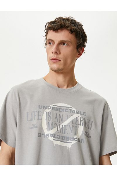 Koton Crew Neck Slogan Printed Cotton T-Shirt