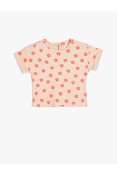Koton T-Shirt Floral Short Sleeve Crew Neck Textured Cotton