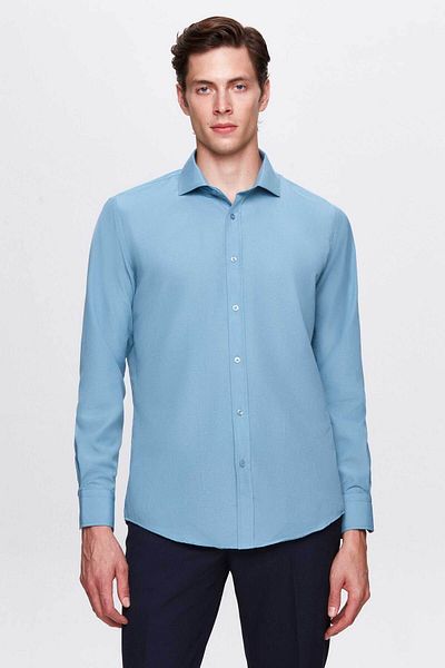 D'S Damat Italská límcová kravata Petrol Color Slim Fit Nefe - s dlouhým rukávem a snadno se žehlí