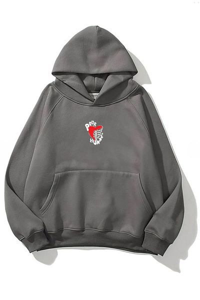The Champ Clothing Φούτερ με κουκούλα Fleece Heart Skeleton Printed Smoked Unisex Hoodie φούτερ