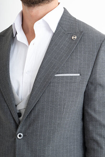 Suitmen Slim Fit Yelekli Takım Elbise - Gri