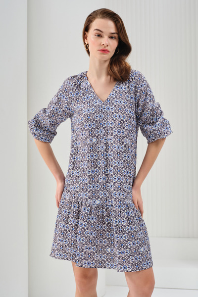 Naramaxx Fırfırlı Çini Desen Elbise