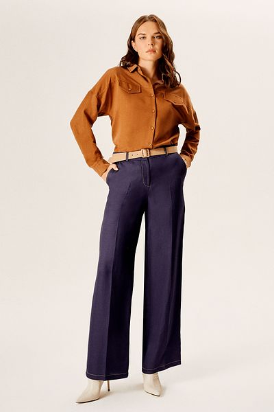 Naramaxx Wide Leg Denim Look Belted Trousers