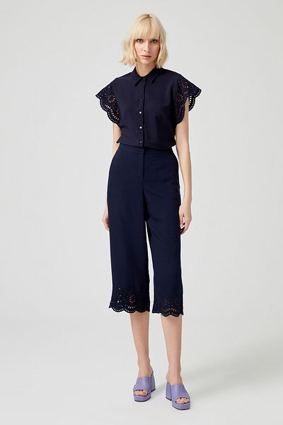 Naramaxx Embroidered Wide Leg Cropped Pants