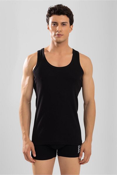 BAYKAR Μαύρο Ανδρικό Slim Fit Rib Classic Singlet - Βαμβακερό